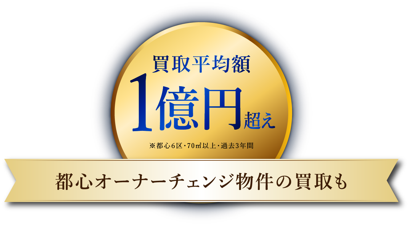 買取平均額1億円超え※都心6区・70㎡以上・過去3年間 都心オーナーチェンジ物件の買取も